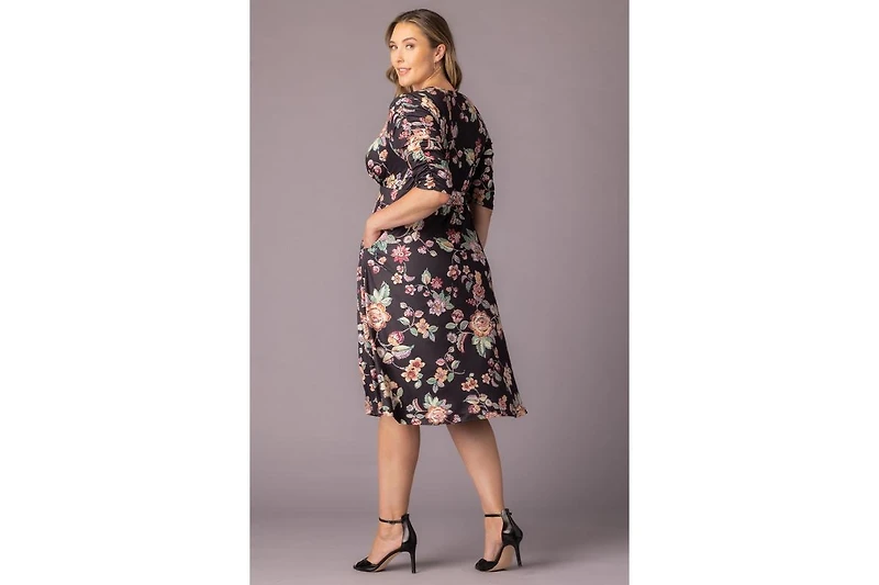 Kiyonna Plus Gabriella Ruched Sleeve Midi Dress with Pockets