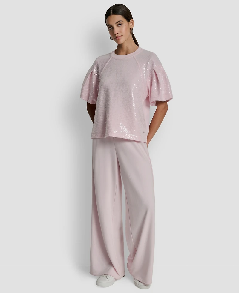 Dkny Jeans Petite Sequin Puff-Sleeve Sweatshirt