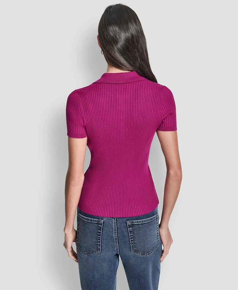 Dkny Jeans Petite Short-Sleeve Ribbed Polo Shirt