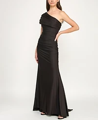 B Darlin Juniors' One-Shoulder Draped Floor-Sweeping Gown