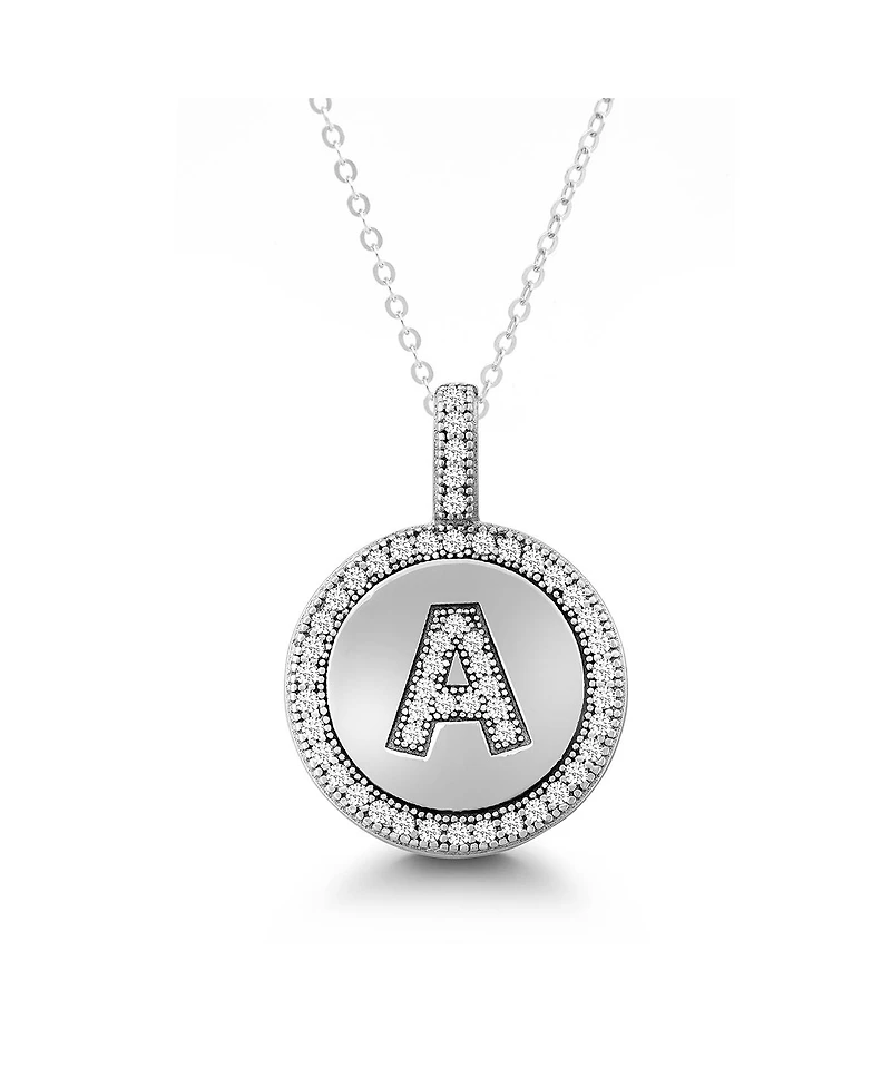 Simona Sterling Silver, Micro Pave Cz Circle Initial Necklace