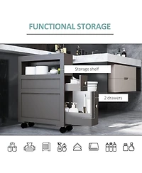 Airsurfer 6.25 x 20.5 x 28.25 Wood Rolling Narrow Bathroom Side Storage Cabinet Freestanding Storage Organizer Gray