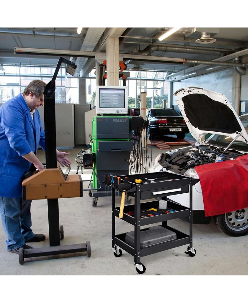 Sugift Rolling Tool Cart Mechanic Cabinet Storage ToolBox Organizer With Drawer-Black.