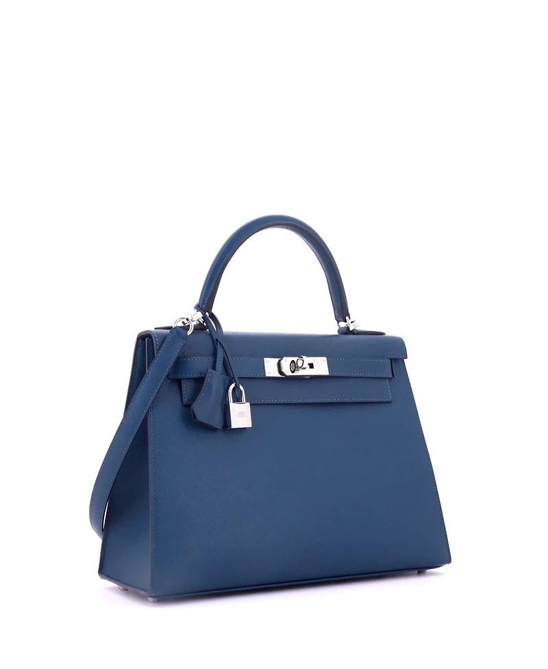 Pre-Owned Hermes Kelly 28 Handbag Blue Madame with Palladium Hardware