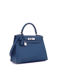 Pre-Owned Hermes Kelly 28 Handbag Blue Madame with Palladium Hardware