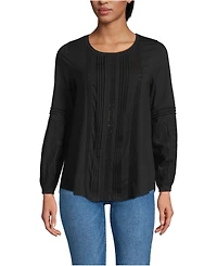Lands' End Women's Petite Lightweight Jersey Lace Mix Long Sleeve Pintuck Top
