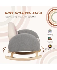 Qaba Kids Sofa, Rocking Toddler Sofa Chair with Solid Wooden Frame, Faux Lamb Fleece Fabric, Arm for Nursery or Playroom, Ages 3-5 Years Ol