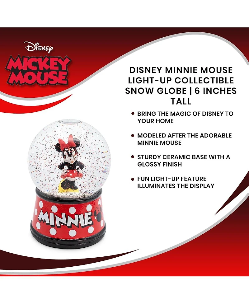 Disney Minnie Mouse Light-Up Snow Globe with Swirling Glitter Display Piece Decoration | Home Decor for Kids Room Essentials | Precious Keepsake, Cute