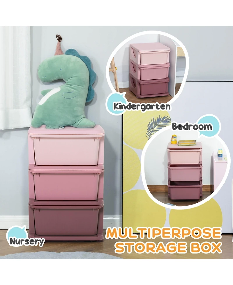 Qaba Kids Storage Container with Drawers for Playroom, Pink