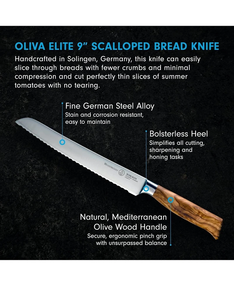 Messermeister Oliva Elite Scalloped Bread Knife / 9"