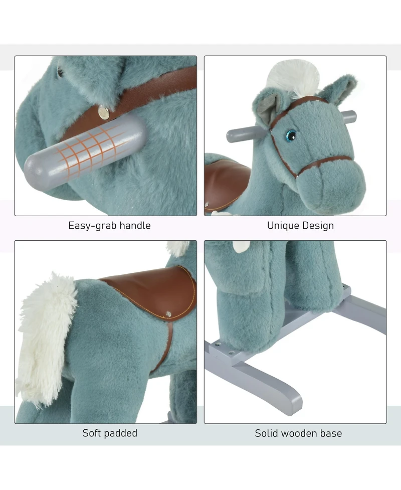 Qaba Kids Plush Ride-On Rocking Horse Toy Chair w/ Soft Plush Toy