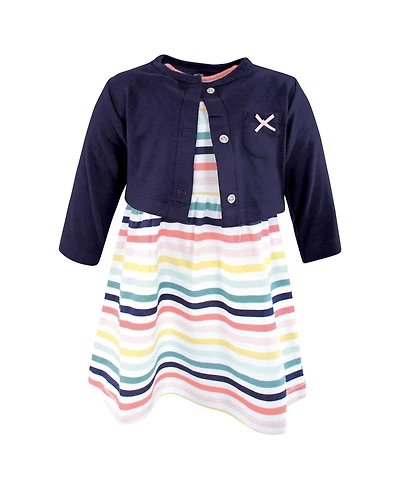 Hudson Baby Girls 0-24M Cotton Dress and Cardigan Set, Sunset Stripe
