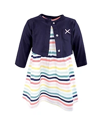 Hudson Baby Girls 0-24M Cotton Dress and Cardigan Set, Sunset Stripe