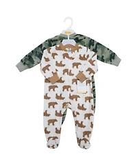 Hudson Baby Boys Fleece Sleep and Play, Brown Bear Camo, 0-3 Months