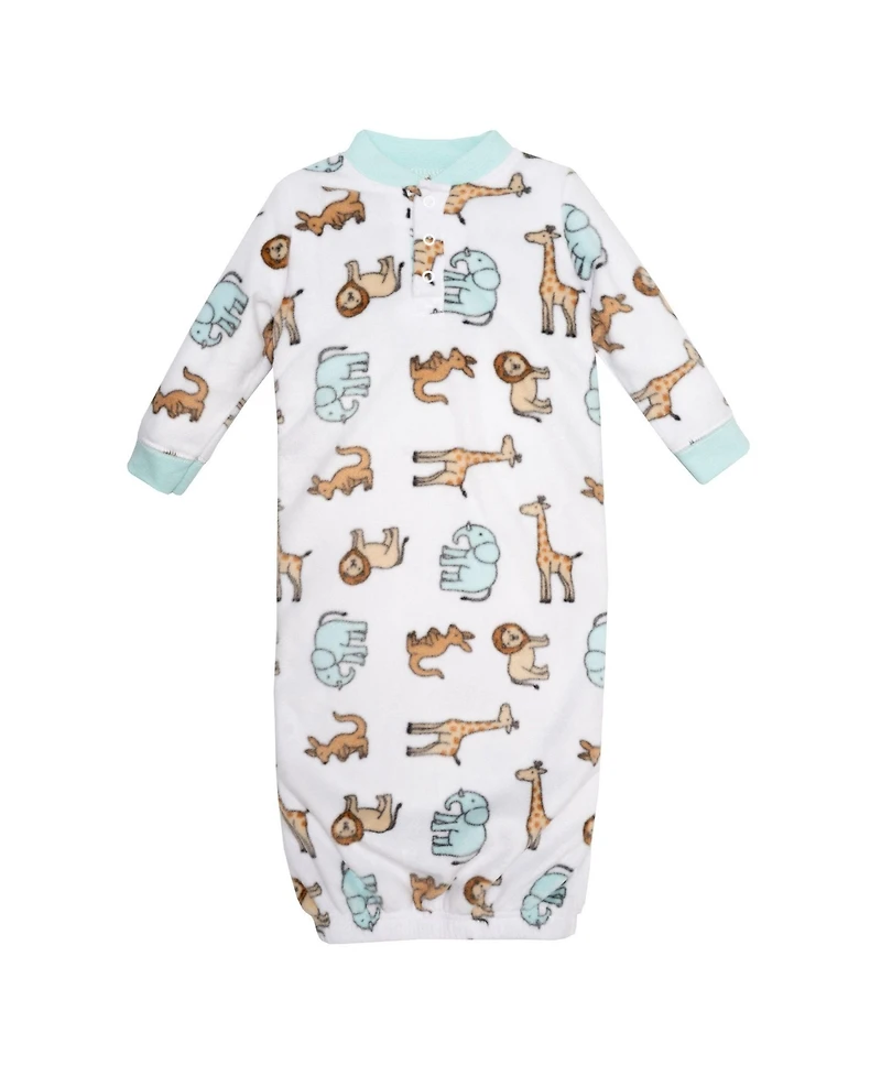 Hudson Baby Baby Boys Hudson Fleece Gowns, Cute Safari, 0-6 Months