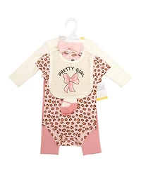 Hudson Baby Girls Cotton Layette Set, Leopard Bow, 9-12 Months