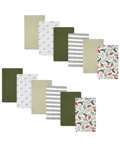 Hudson Baby Cotton Flannel Burp Cloths 12-Pack Bundle, Multi Color Dino, One Size