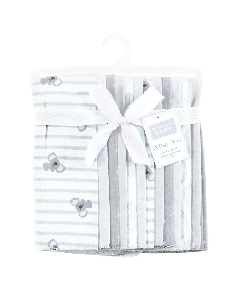 Hudson Baby Cotton Flannel Burp Cloths 12-Pack Bundle, Koala Stripe, One Size