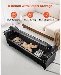 Slickblue Black Button-Tufted Storage Ottoman Bench with Rolled Arms and Wood Legs