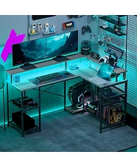 Homcom L Shaped Desk with Led Lights and Power Outlets Gaming Desk