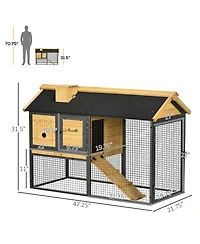 PawHut Wooden Rabbit Hutch Outdoor with Run, Bunny Cage with Removable Tray