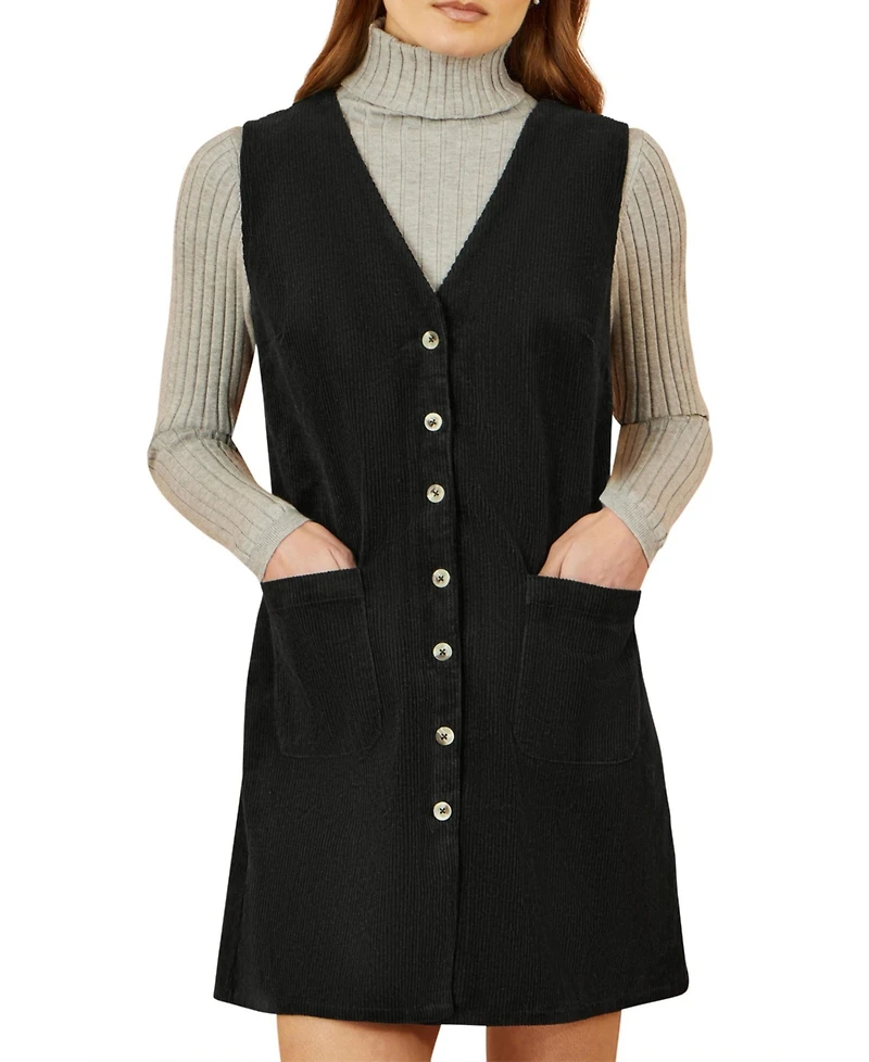 Yumi Women's Cord Tunic Dress With Pockets