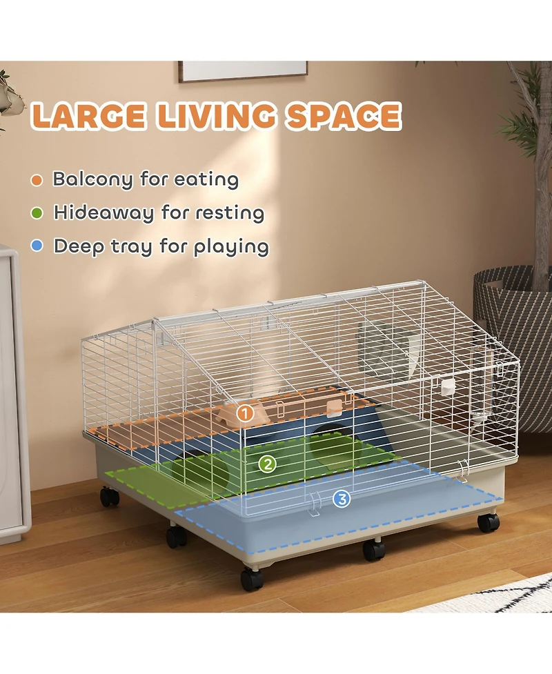 PawHut Rolling Small Animal Cage for Rabbits, Hedgehogs, Guinea Pigs,