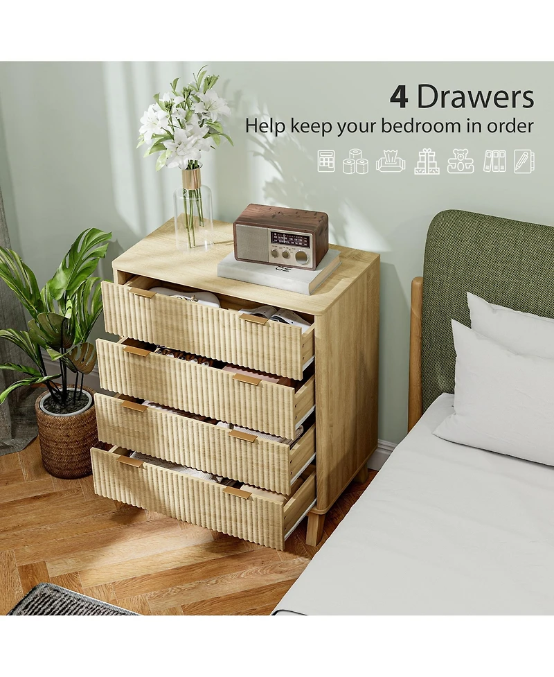 Homcom 4 Drawer Dresser for Bedroom, Fluted Chest of Drawers