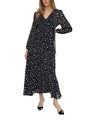 Lily and Lionel London Women's Margot Ruffle Neck Spot Print Maxi Dress