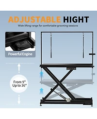 Aostirmotor 50 in. Professional Electric Dog Grooming Table and Leveling Wheels Dog Grooming Arm Anti Slip Tabletop in Black