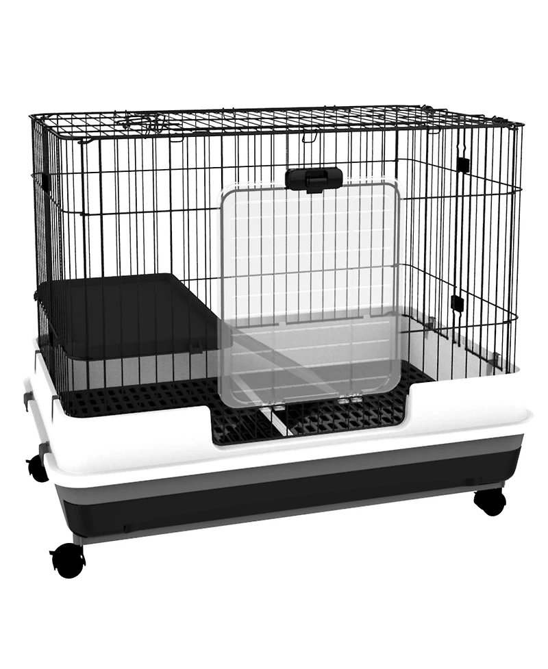 PawHut 2-Level Small Animal Cage with Wheels, Tray, Platform, Ramp,