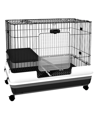 PawHut 2-Level Small Animal Cage with Wheels, Tray, Platform, Ramp,