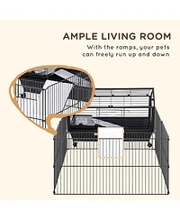 PawHut Small Animal Playpen Cage w/ Rolling Caster, Water Bottle, 35" L