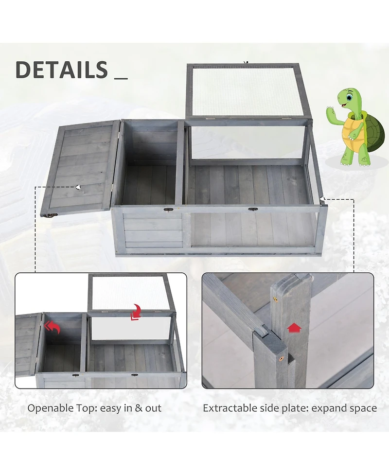 PawHut Wooden Tortoise House Turtle Habitat Enclosure Outdoor Reptile Cage