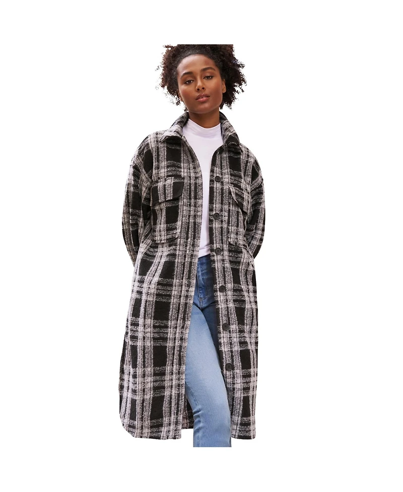 ellos Women's Wool Blend Long Shirt Jacket