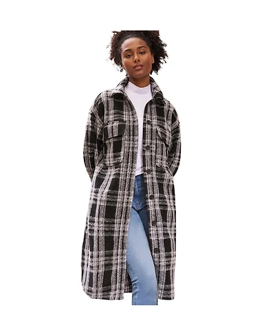 ellos Women's Wool Blend Long Shirt Jacket