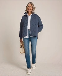 Lands' End Women's RainDefense Serious Sweats Quilted Full Zip Jacket