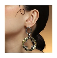 Women's The Clover-Tortoiseshell Drop Earrings - Chrome Silver