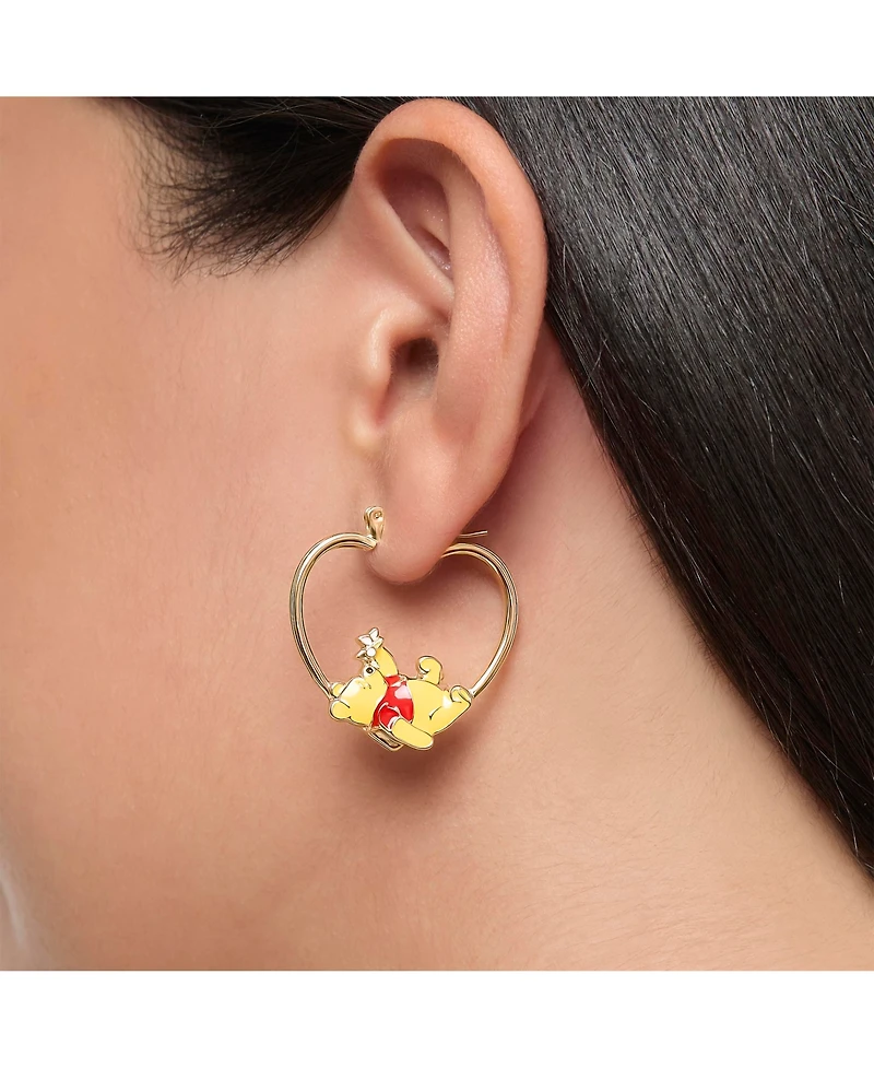 Disney Winnie the Pooh Heart Hoop Earrings, Gold-Tone with Red Enamel