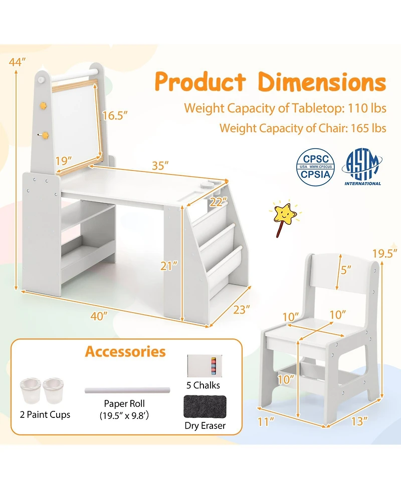 Kids Table and Chair Set with 3-in-1 Easel and Storage