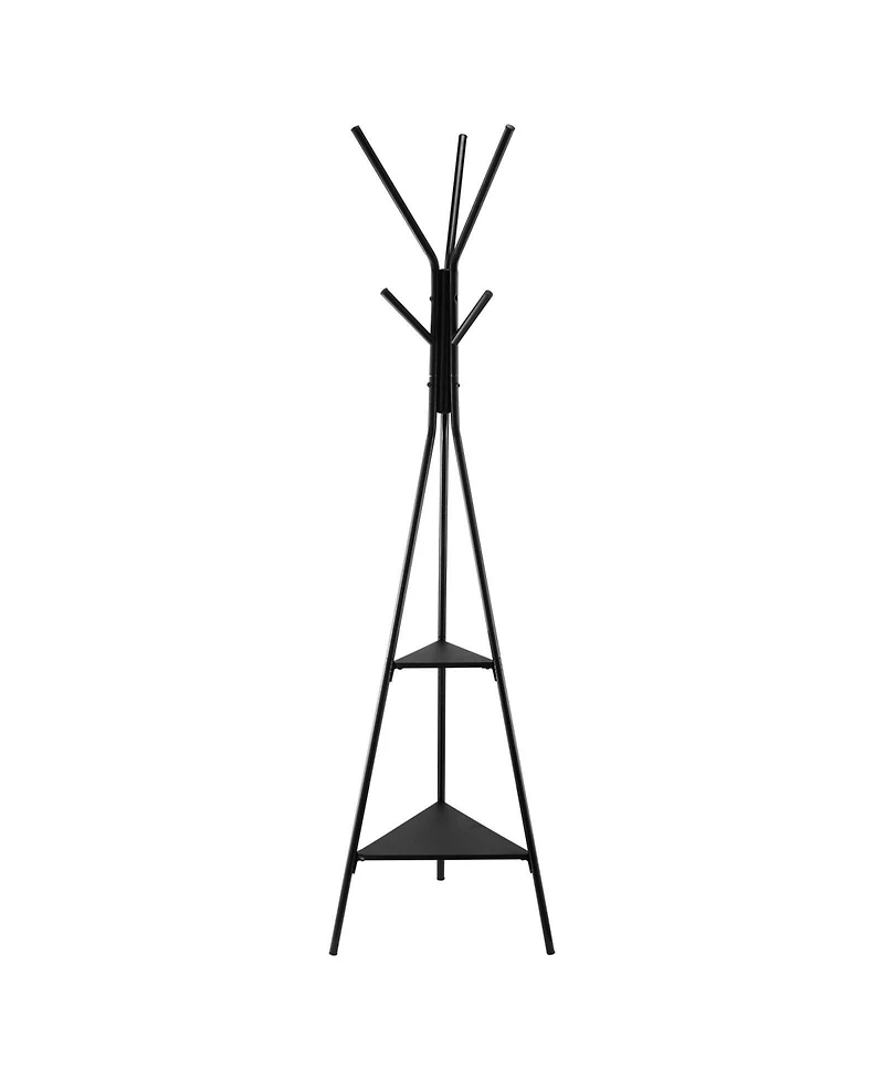 Slickblue Coat Rack Stand with 2 Storage Shelves and 6 Hooks, Freestanding Design