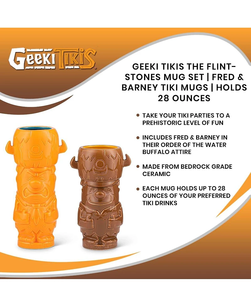 Geeki Tikis The Flintstones Mug Set | Fred & Barney Tiki Mugs | Holds 28 Ounces