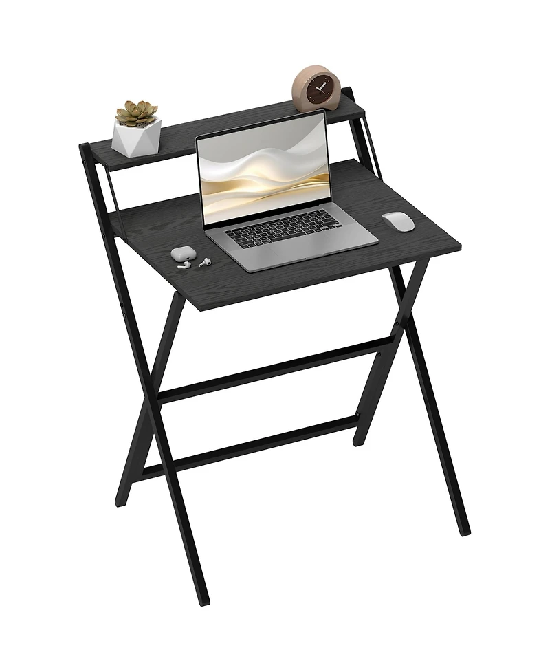Homcom Small Folding Desk Foldable Computer with Monitor Shelf