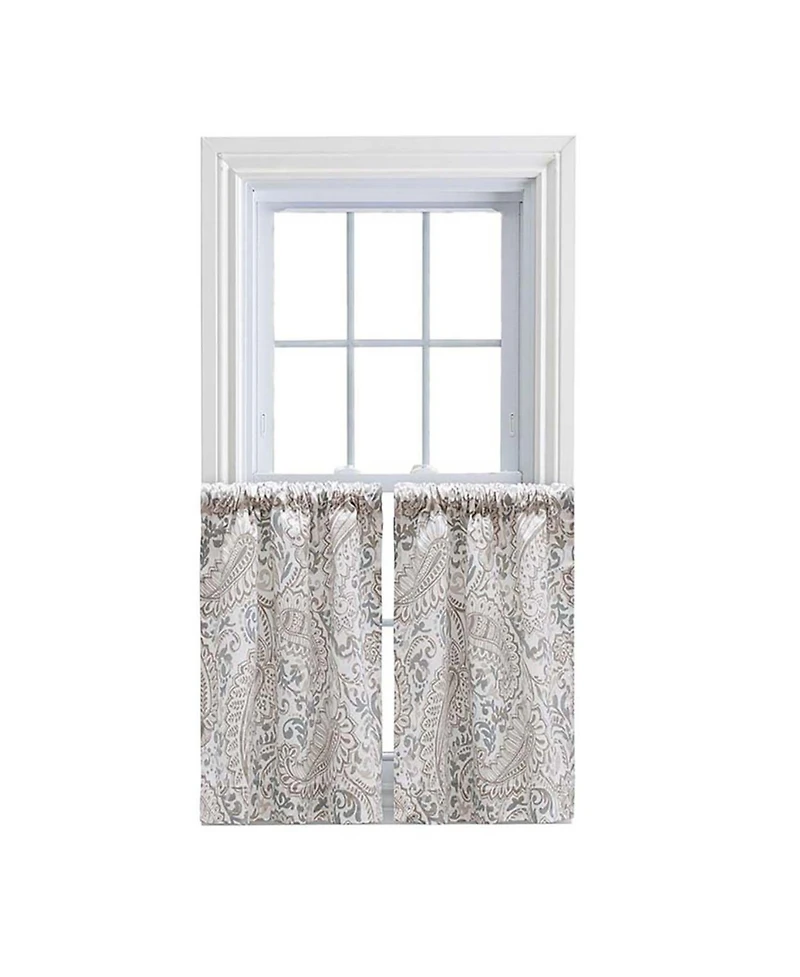 Ellis Curtain Shannon Printed Paisley Pattern on Cotton Fabric Tailored Tiers 1.5" Rod Pocket 50"x24" Natural