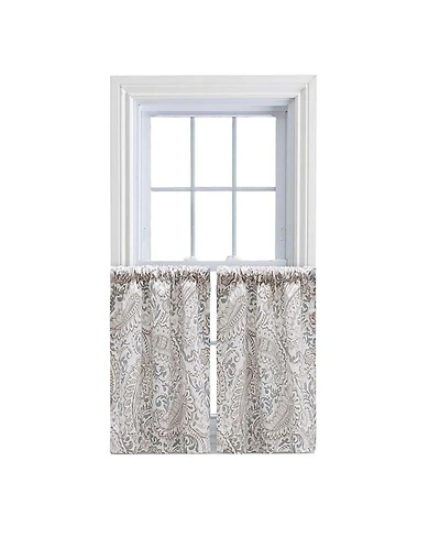 Ellis Curtain Shannon Printed Paisley Pattern on Cotton Fabric Tailored Tiers 1.5" Rod Pocket 50"x24" Natural