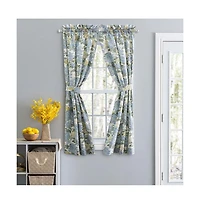 Ellis Hydrangea Classic Pattern Printed 1.5" Rod Pocket Window Tailored Pair with Ties 68"x84" Blue
