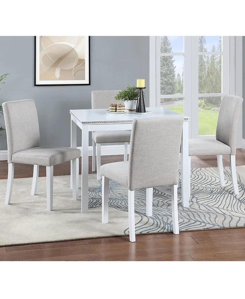 5-Piece Square Dining Table Set with 4 Upholstered Chairs, Crystal Trim Wood Table for Kitchen or Small Dining Room-Maison Boucle