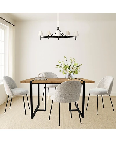 Maison Boucle Modern 5-Piece Dining Set for 4, Rectangular Table with Sturdy Metal Frame and Upholstered Chairs Small Room