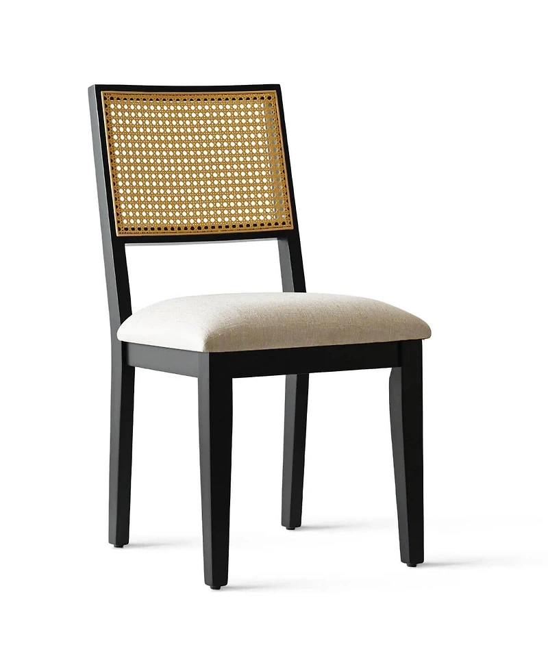 Maison Boucle 5-Piece Black Round Dining Set, Mdf Table with Faux Rattan Back Chairs and Upholstered Seats Apartment Small Room-Maison