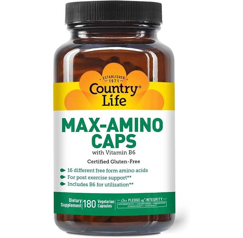 Country Life Max-Amino with B-6 (Blend Of 18 Amino Acids) ,180 Caps